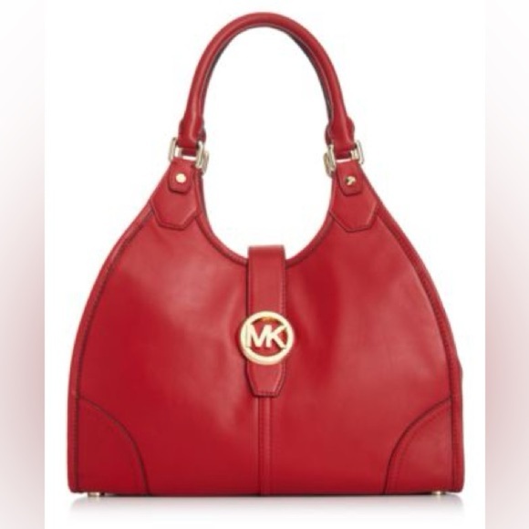 Michael Kors Hudson Large Leather Tote Shoulder Bag Satchel Watermelon Gold - Picture 1 of 11